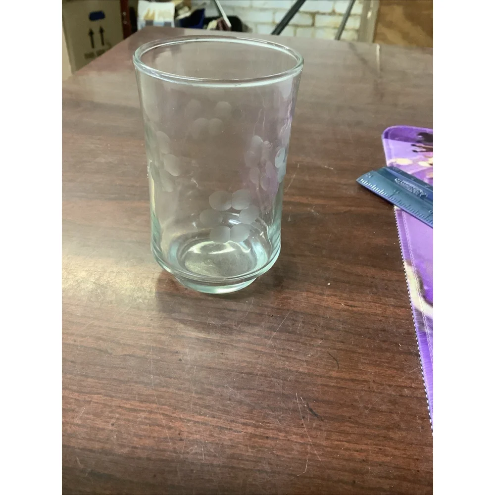 Vtg Libbey Clear Glass Tumbler Juice Floral Dot Drinking Glasse